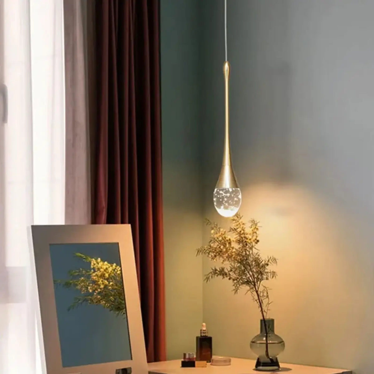 Suspension goutte dorée, une, deux ou trois lampes