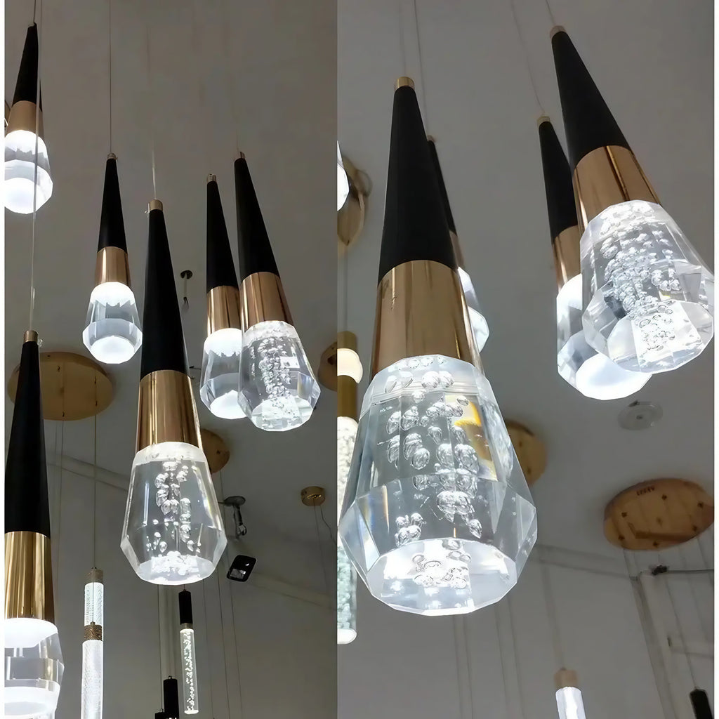 Suspension goutte noir et doré avec bulle de verre, S, M, L