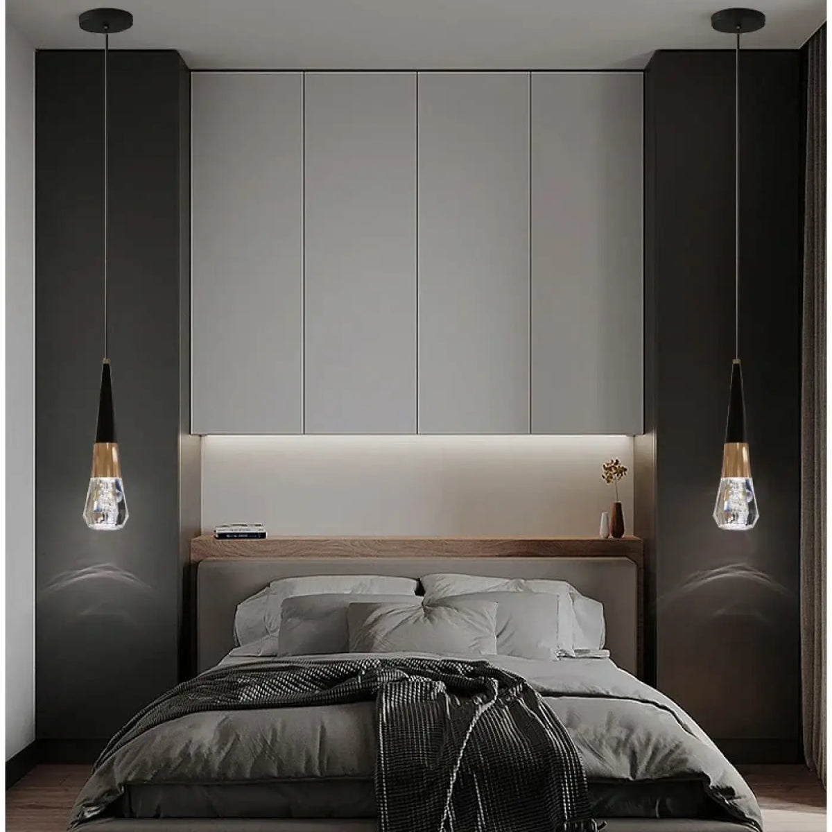 Suspension goutte noir et doré avec bulle de verre, S, M, L