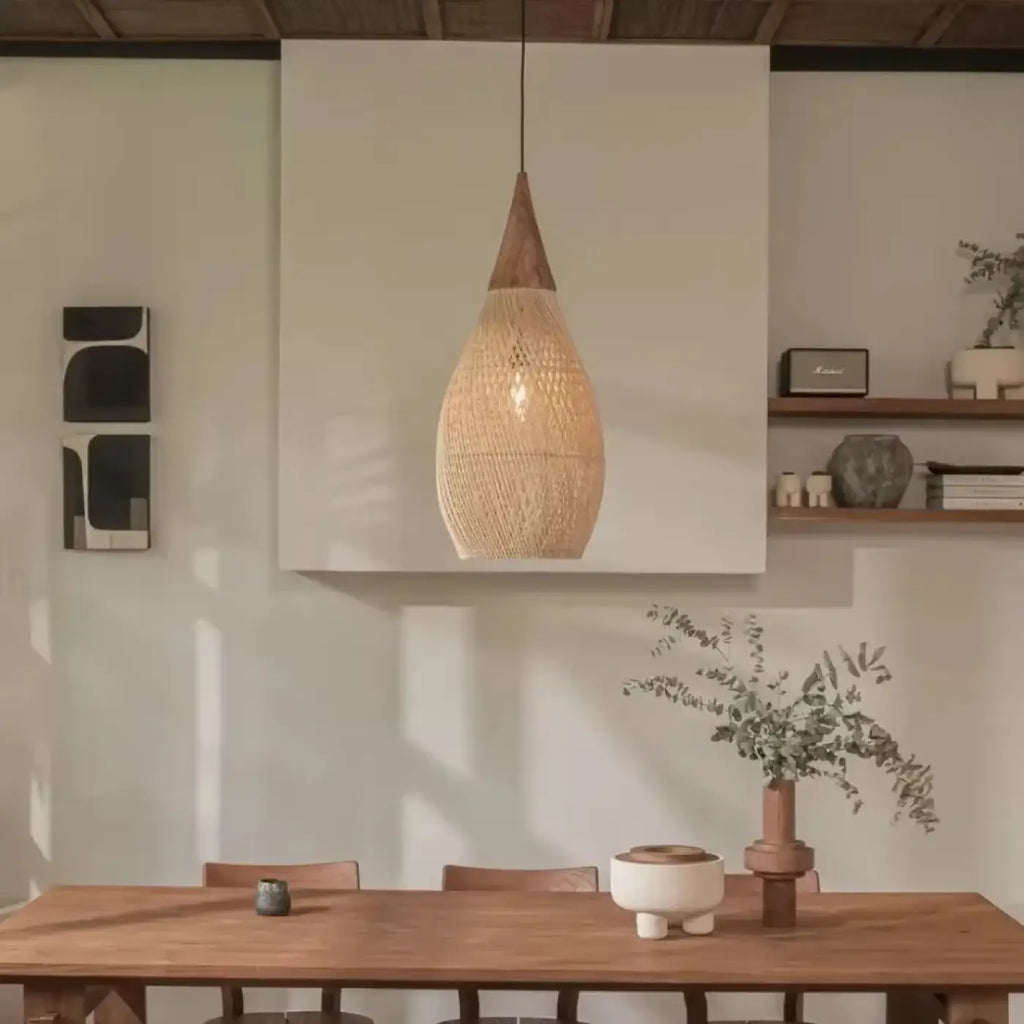 Suspension goutte en rotin et bois, style japonais, S ou M