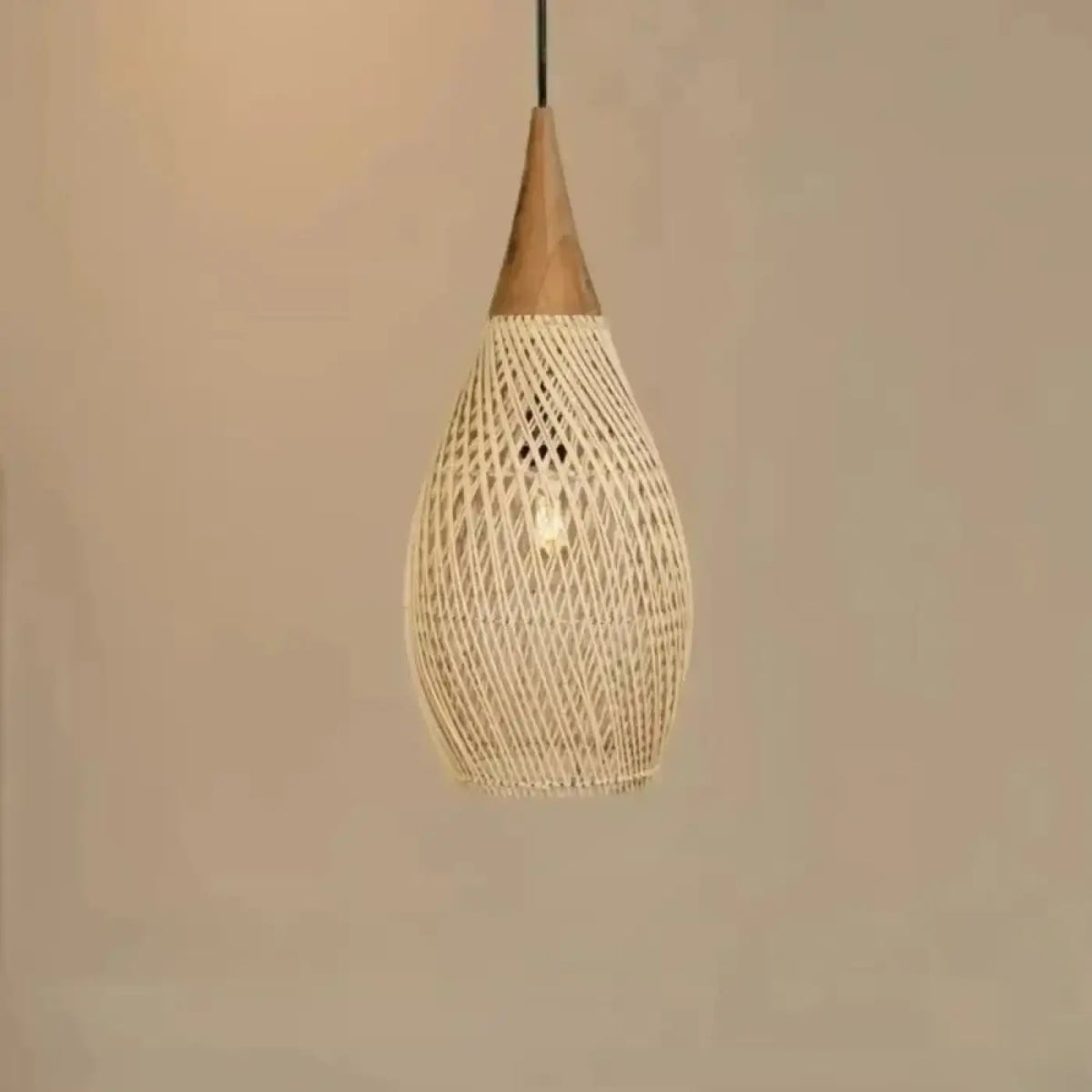 Suspension goutte en rotin et bois, style japonais, S ou M