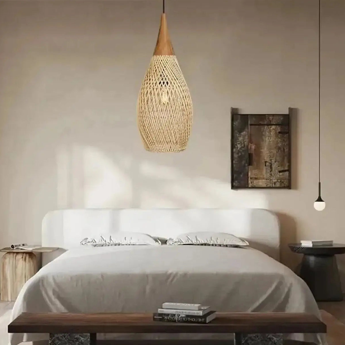 Suspension goutte en rotin et bois, style japonais, S ou M