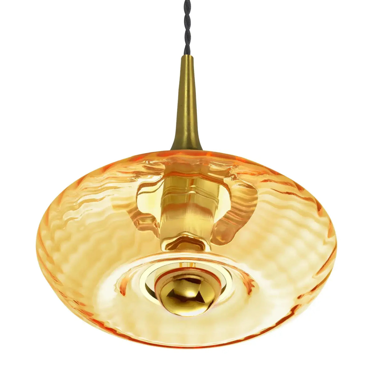 Suspension disque en verre soufflé, collerette dorée, 20 ou 28 cm, orange