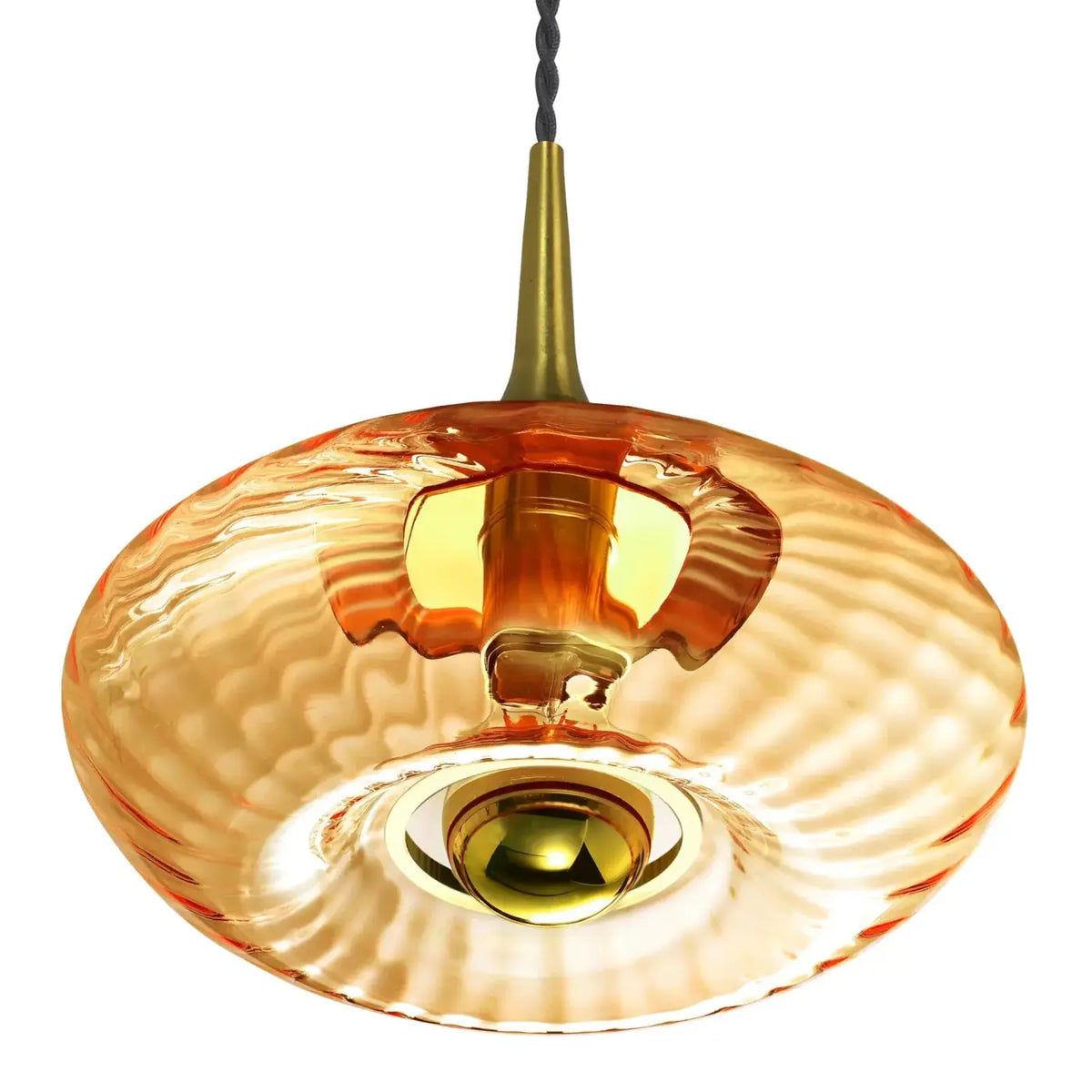 Suspension disque en verre soufflé, collerette dorée, 20 ou 28 cm, orange