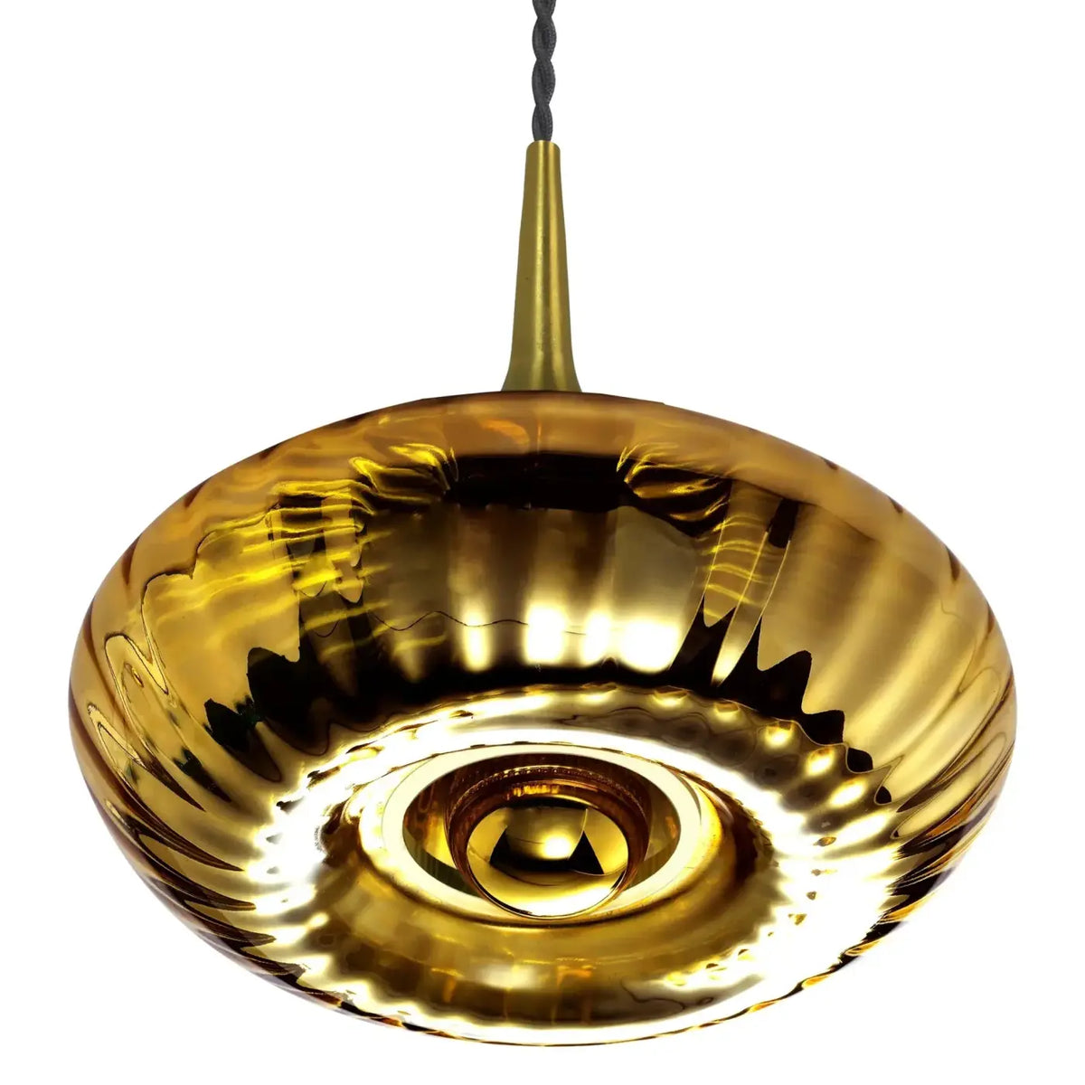 Suspension disque en verre soufflé, collerette dorée, 20 ou 28 cm, doré 2