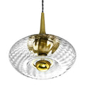 Suspension disque en verre soufflé, collerette dorée, 20 ou 28 cm, transparent