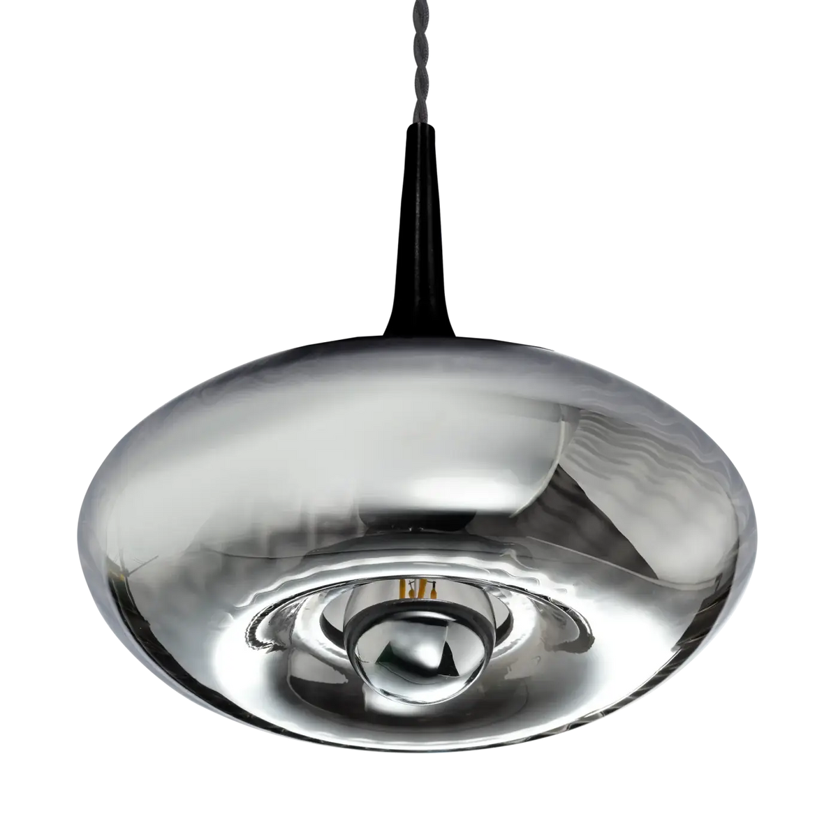Suspension disque en verre soufflé, collerette dorée, 20 ou 28 cm, hématite