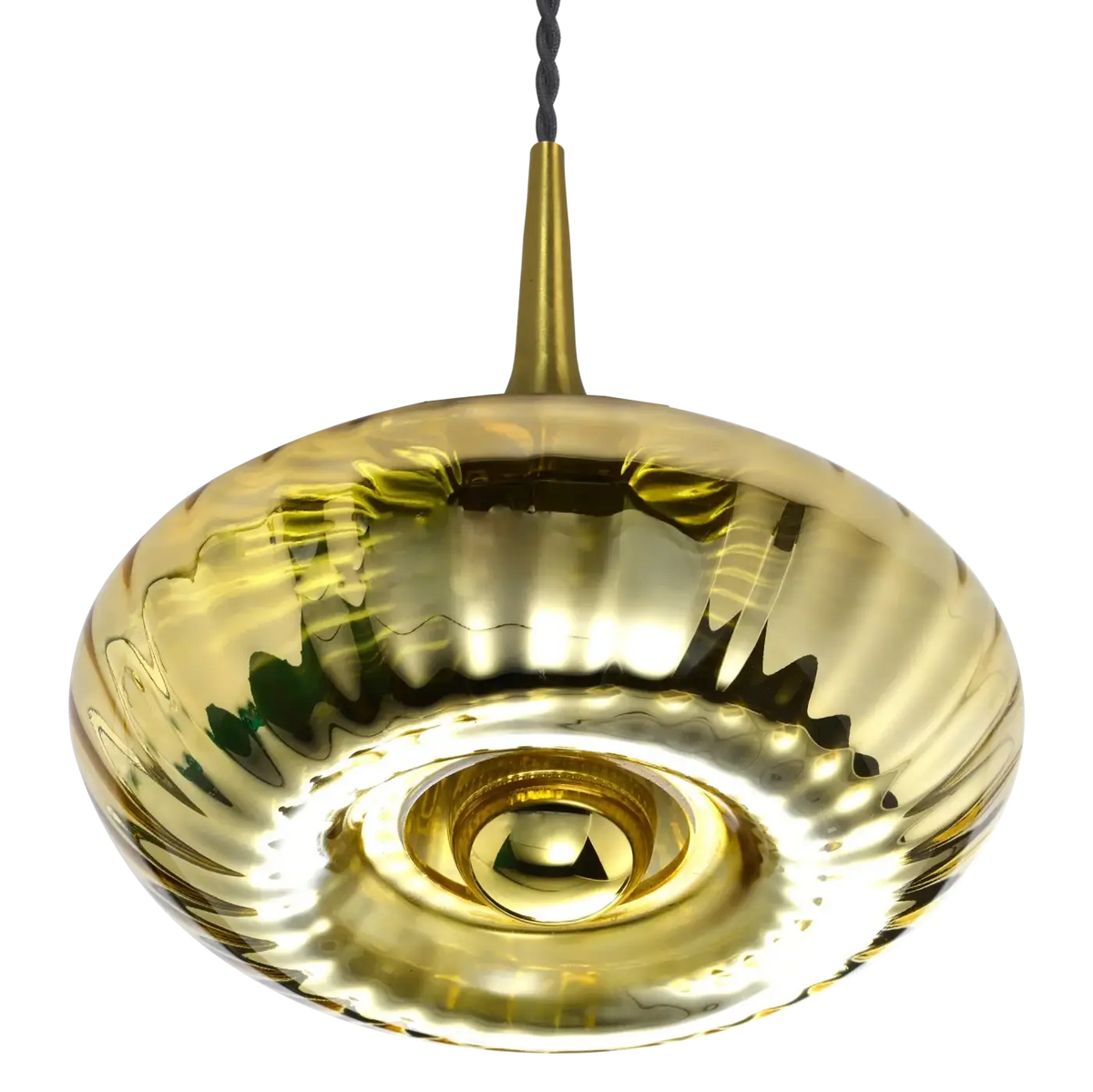 Suspension disque en verre soufflé, collerette dorée, 20 ou 28 cm, doré