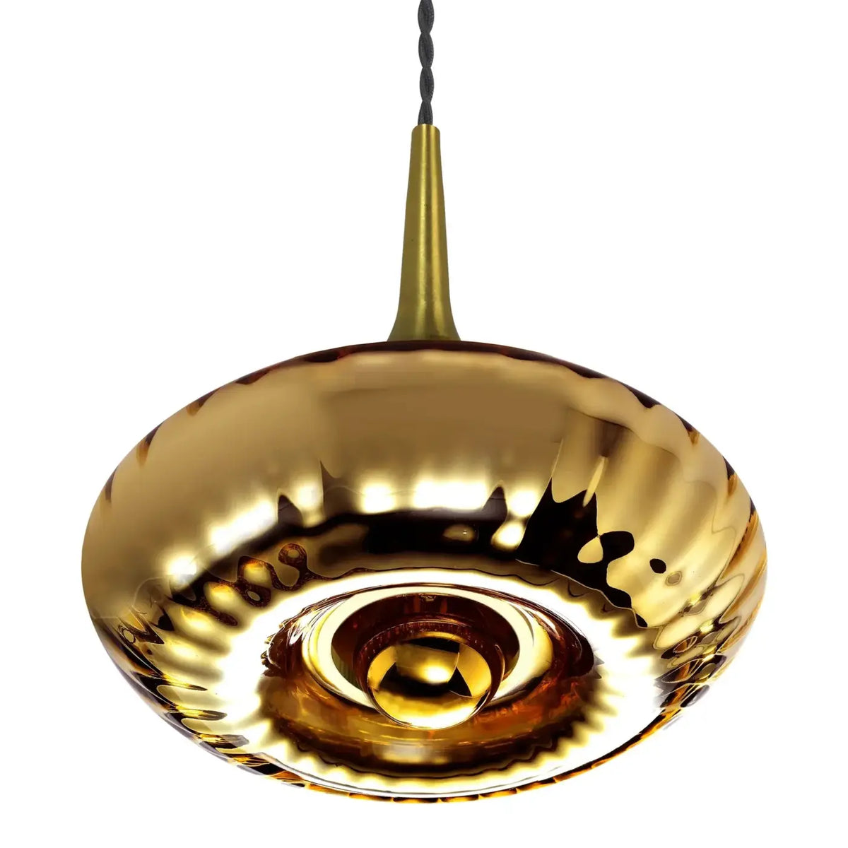 Suspension disque en verre soufflé, collerette dorée, 20 ou 28 cm, doré 2