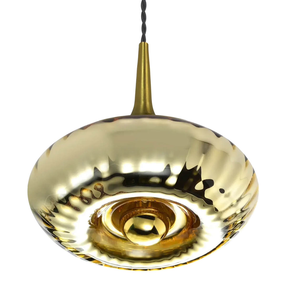 Suspension disque en verre soufflé, collerette dorée, 20 ou 28 cm, doré