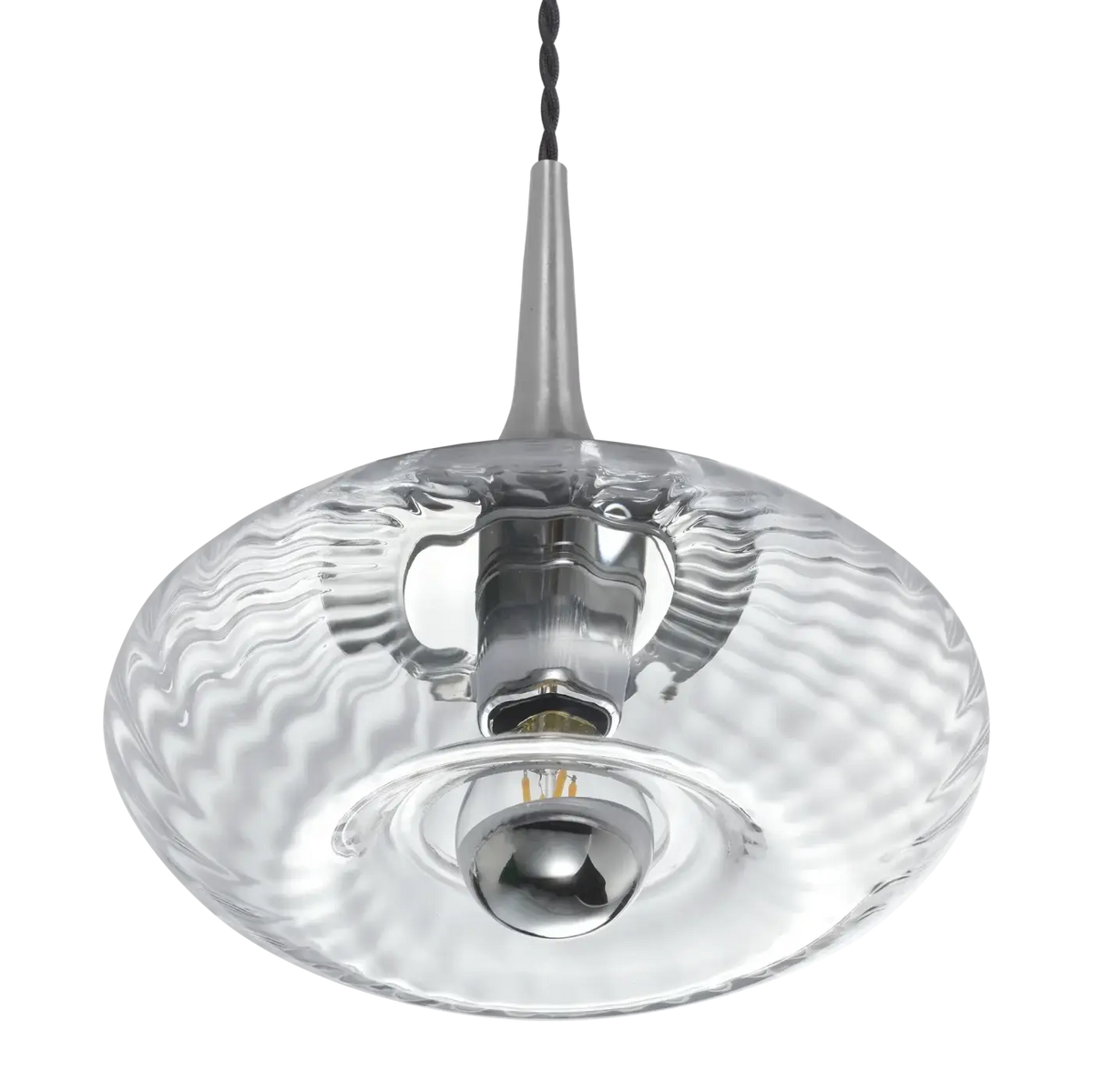 Suspension disque en verre soufflé, collerette dorée, 20 ou 28 cm, argenté