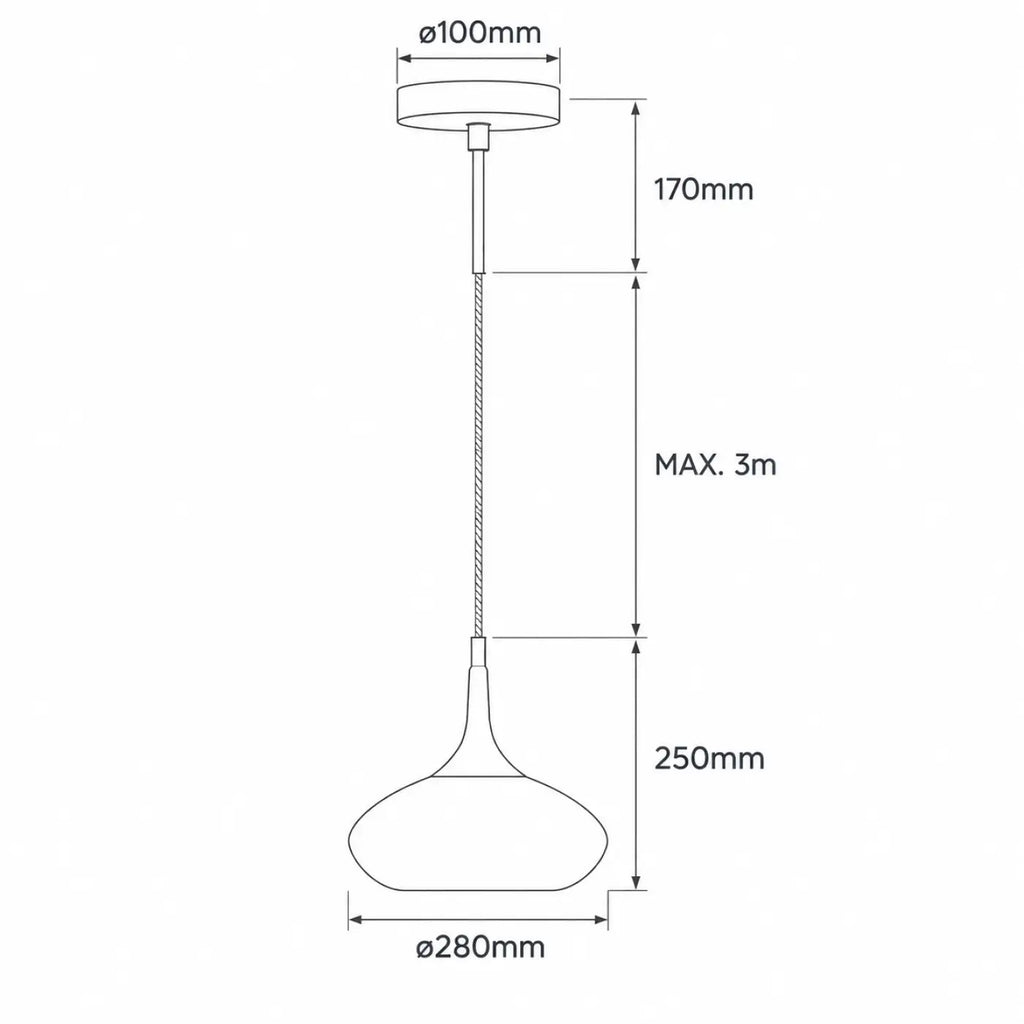 Suspension disque en verre soufflé pour grande hauteur, câble 3 m