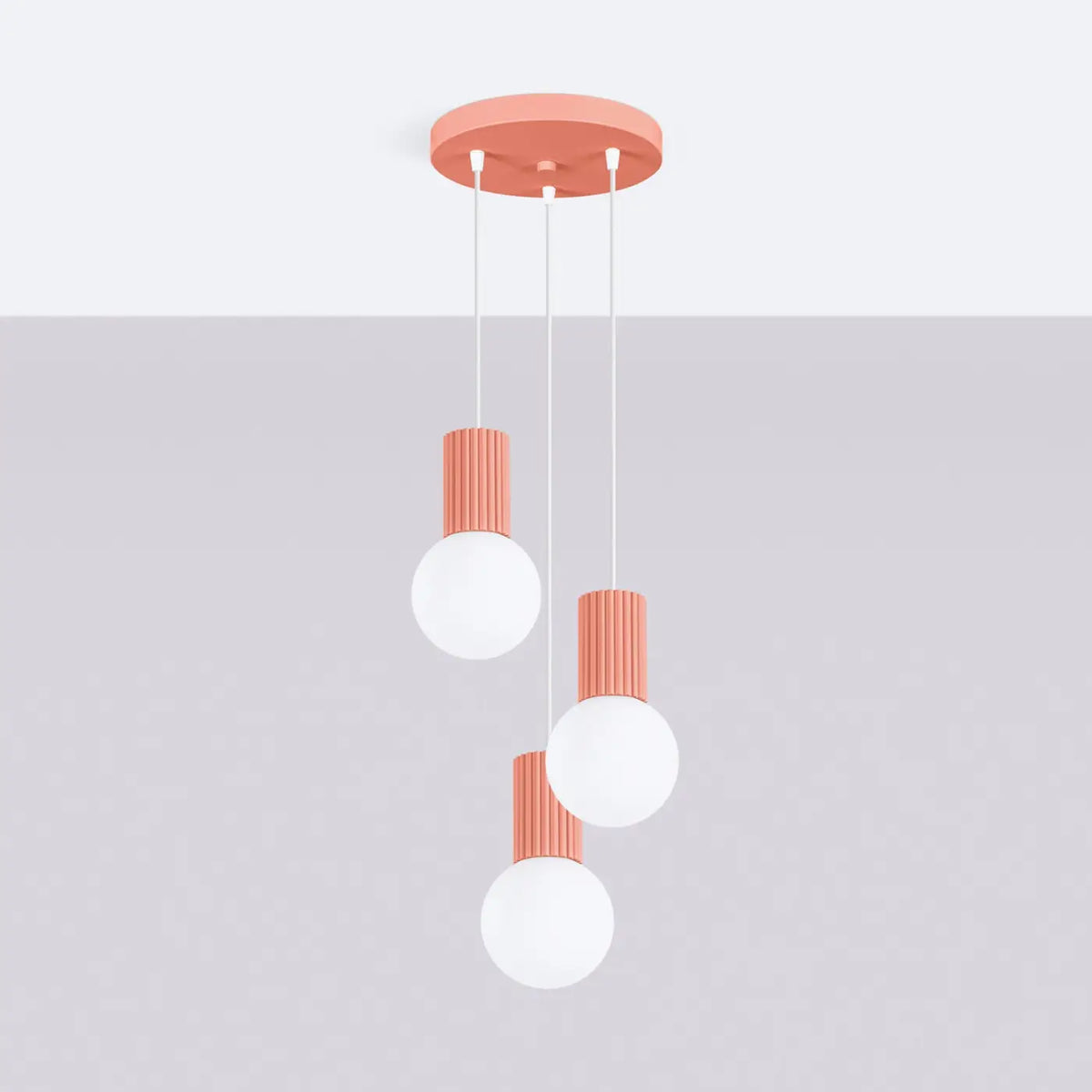 Suspension en grappe à globes de verre opalin, 2 ou 3 lumières, pêche