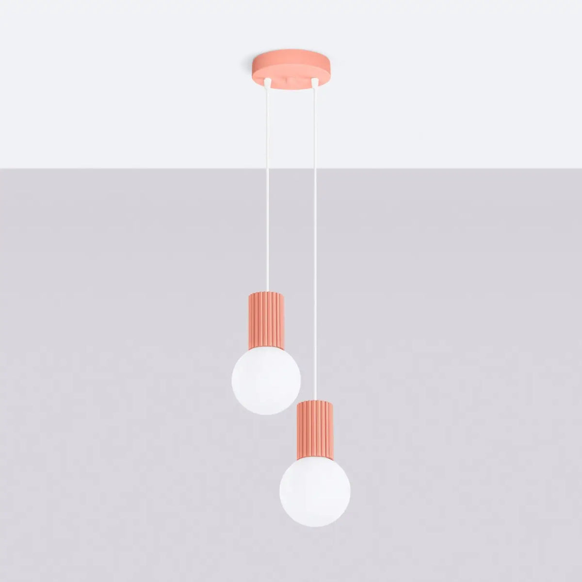 Suspension en grappe à globes de verre opalin, 2 ou 3 lumières, pêche
