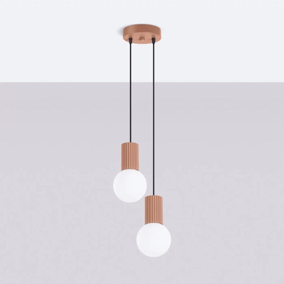 Suspension en grappe à globes de verre opalin, 2 ou 3 lumières, moka