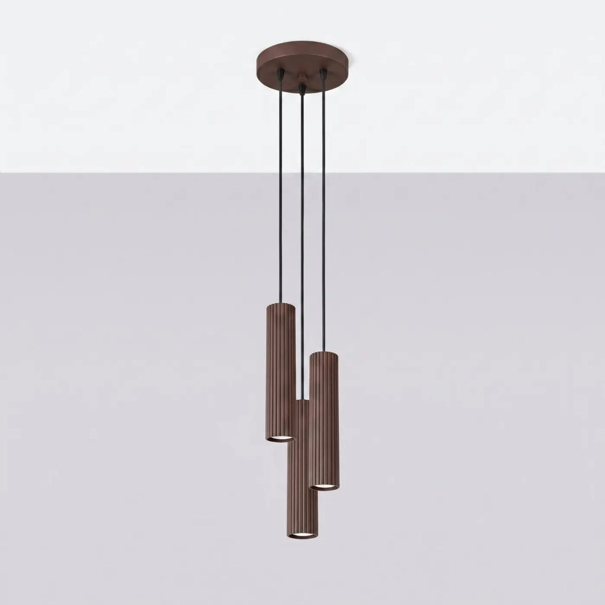Suspension grappe à trois cylindres en aluminium nervuré, GU10, marron