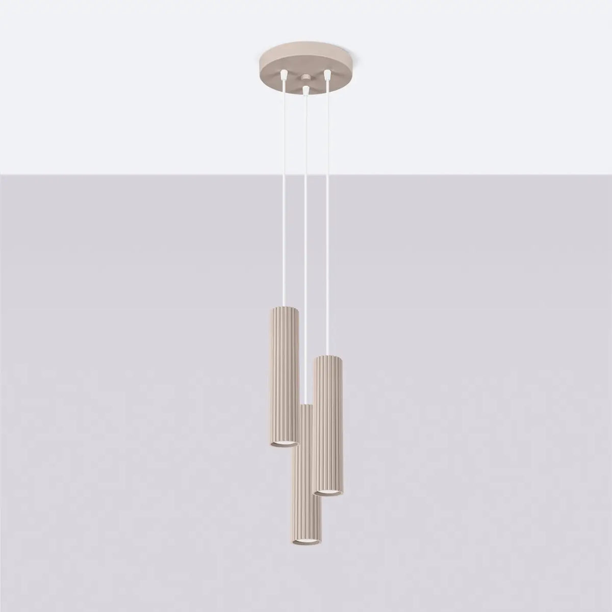Suspension grappe à trois cylindres en aluminium nervuré, GU10, taupe