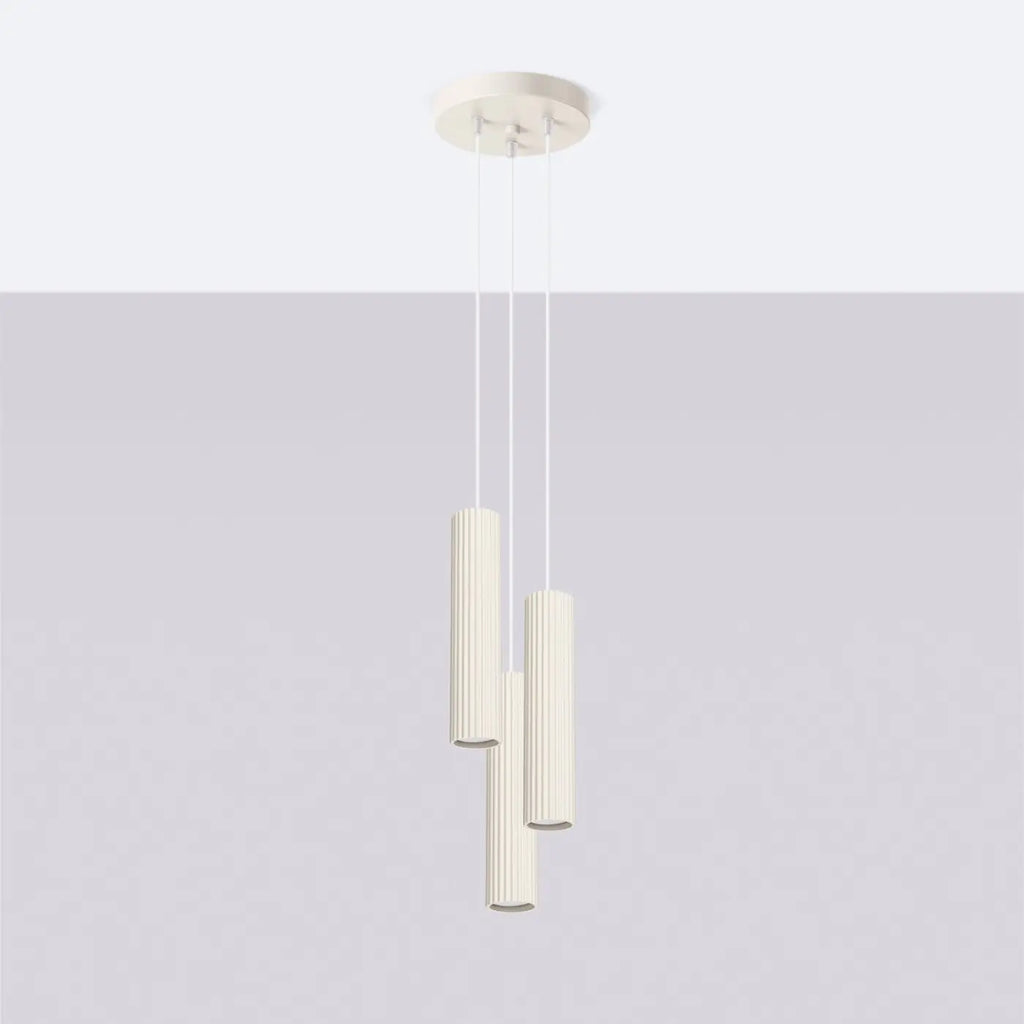 Suspension grappe à trois cylindres en aluminium nervuré, GU10, beige