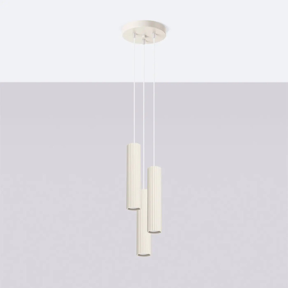 Suspension grappe à trois cylindres en aluminium nervuré, GU10, beige