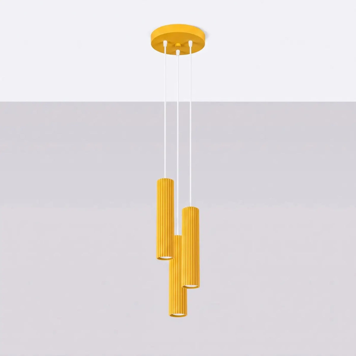 Suspension grappe à trois cylindres en aluminium nervuré, GU10, jaune