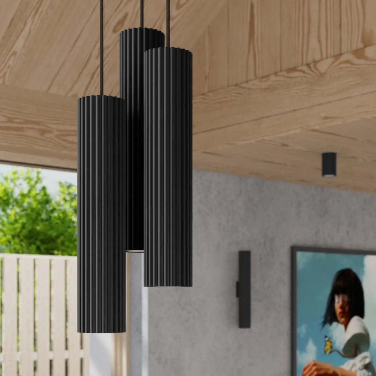 Suspension grappe à trois cylindres en aluminium nervuré, GU10