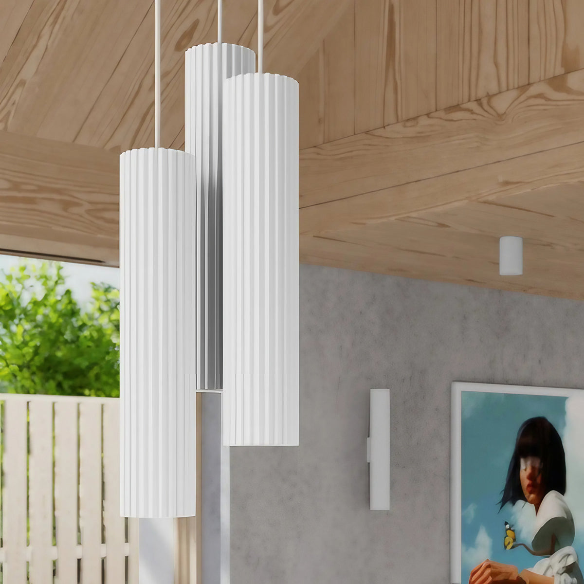 Suspension grappe à trois cylindres en aluminium nervuré, GU10