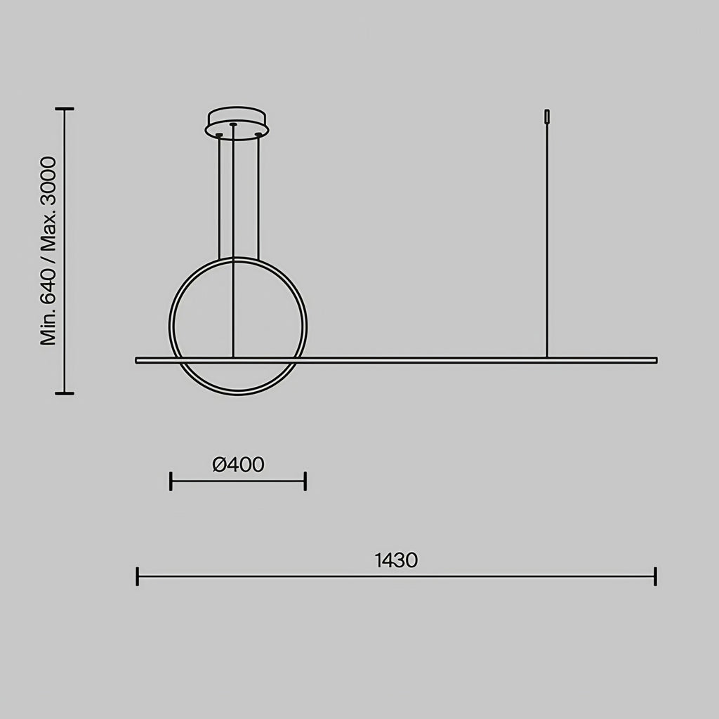 Suspension LED grand arc lumineux de 140 cm, acier doré ou noir