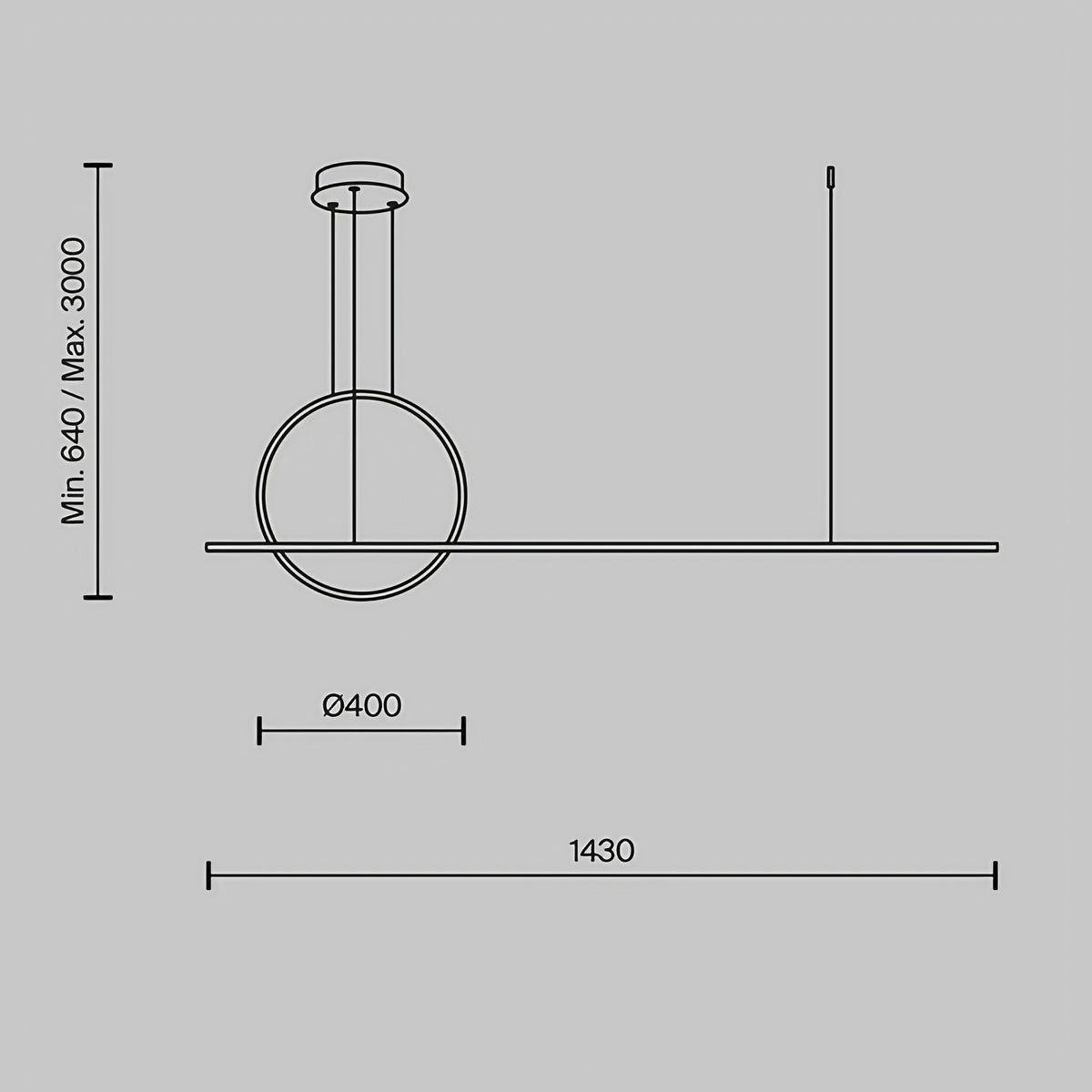 Suspension LED grand arc lumineux de 140 cm, acier doré ou noir