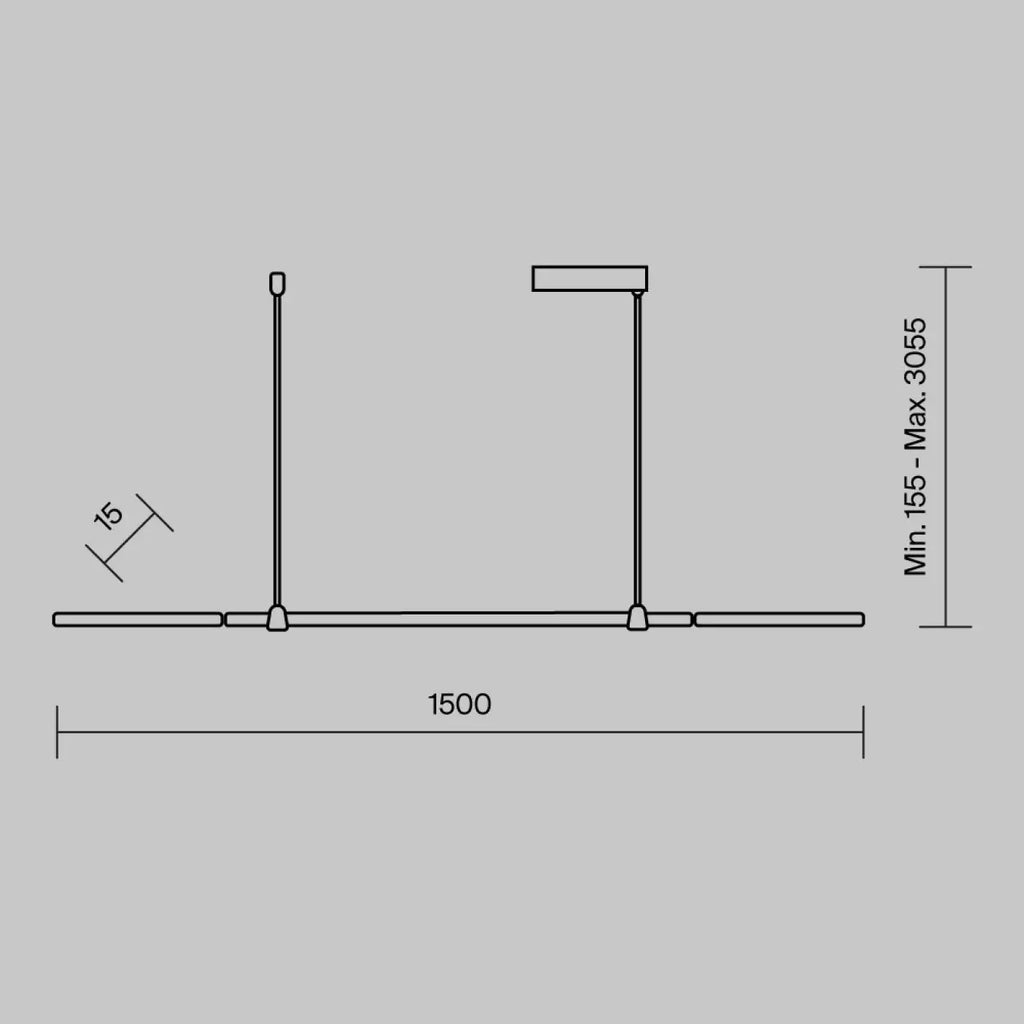Suspension LED linéaire de 150 cm à lumière latérale, acier
