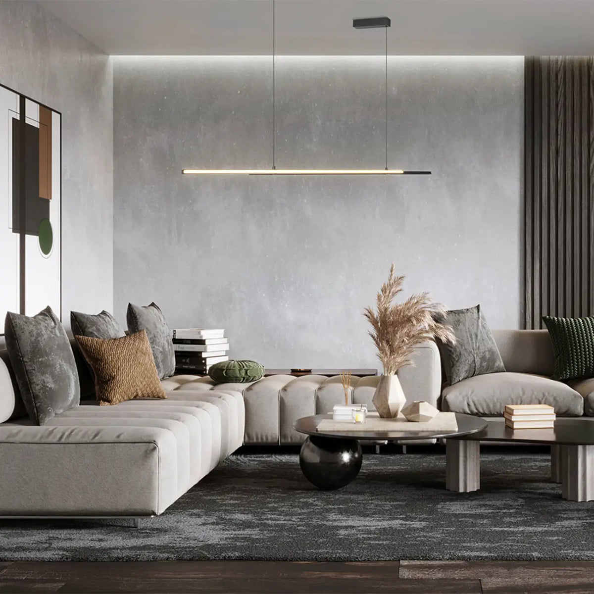 Suspension LED linéaire de 150 cm à lumière latérale, acier