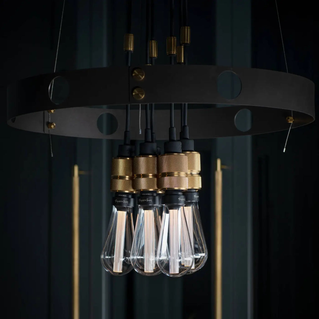 Lustre anneau en acier à six douilles moletées, câbles 300 cm