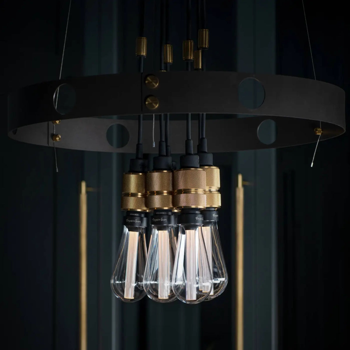 Lustre anneau en acier à six douilles moletées, câbles 300 cm