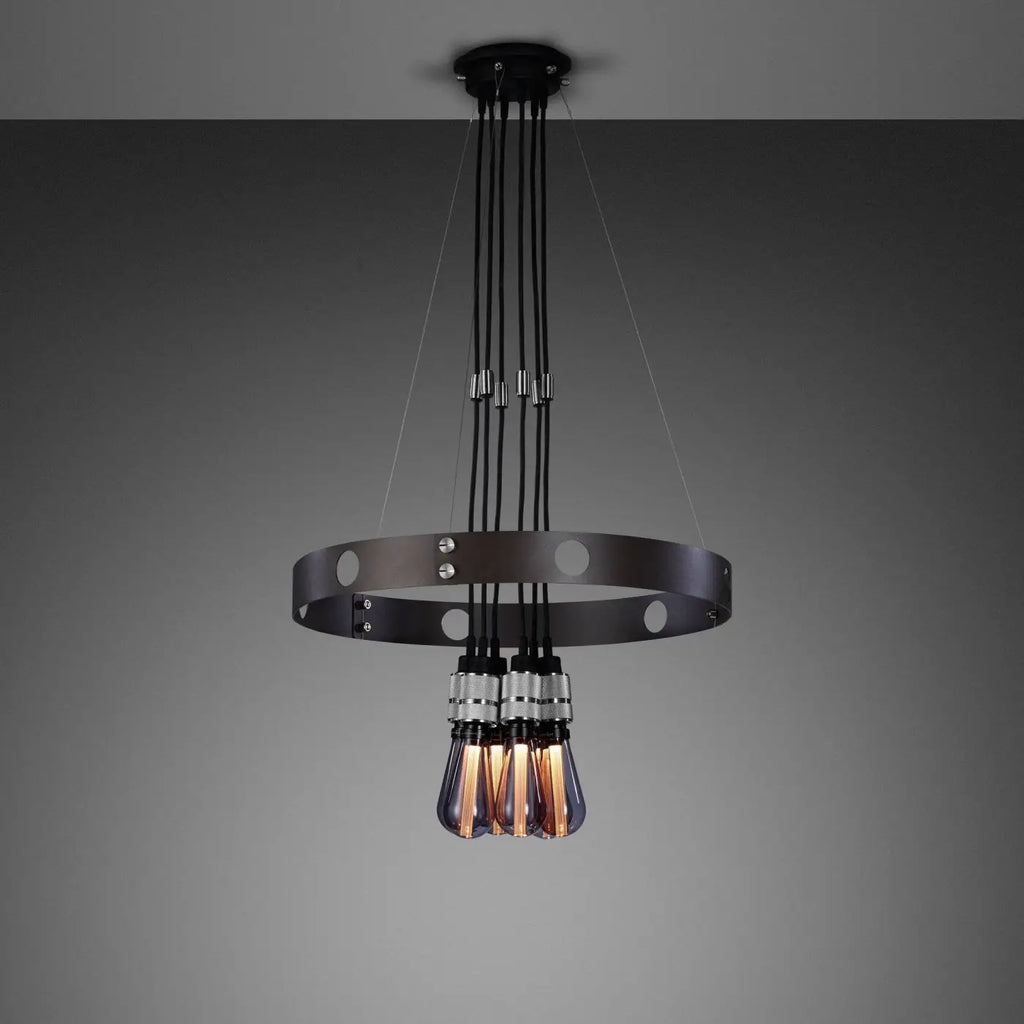Lustre anneau en acier à six douilles moletées, câbles 300 cm