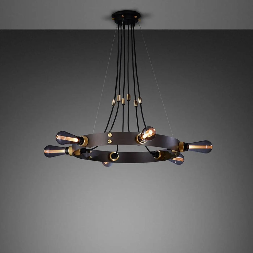 Lustre anneau en acier à six douilles moletées, câbles 300 cm