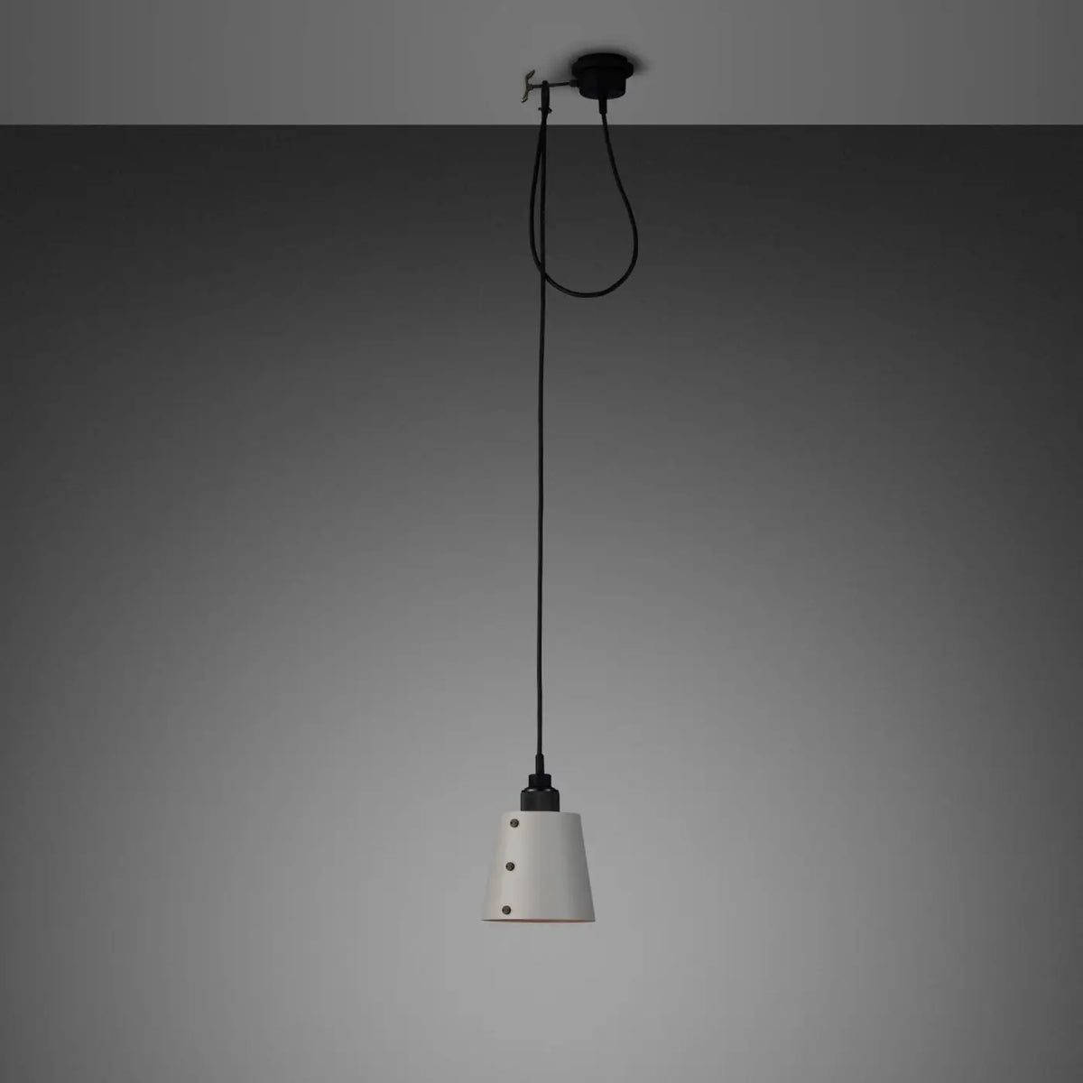 Suspension à crochet en métal massif, abat-jour conique, câble 2 m, gris