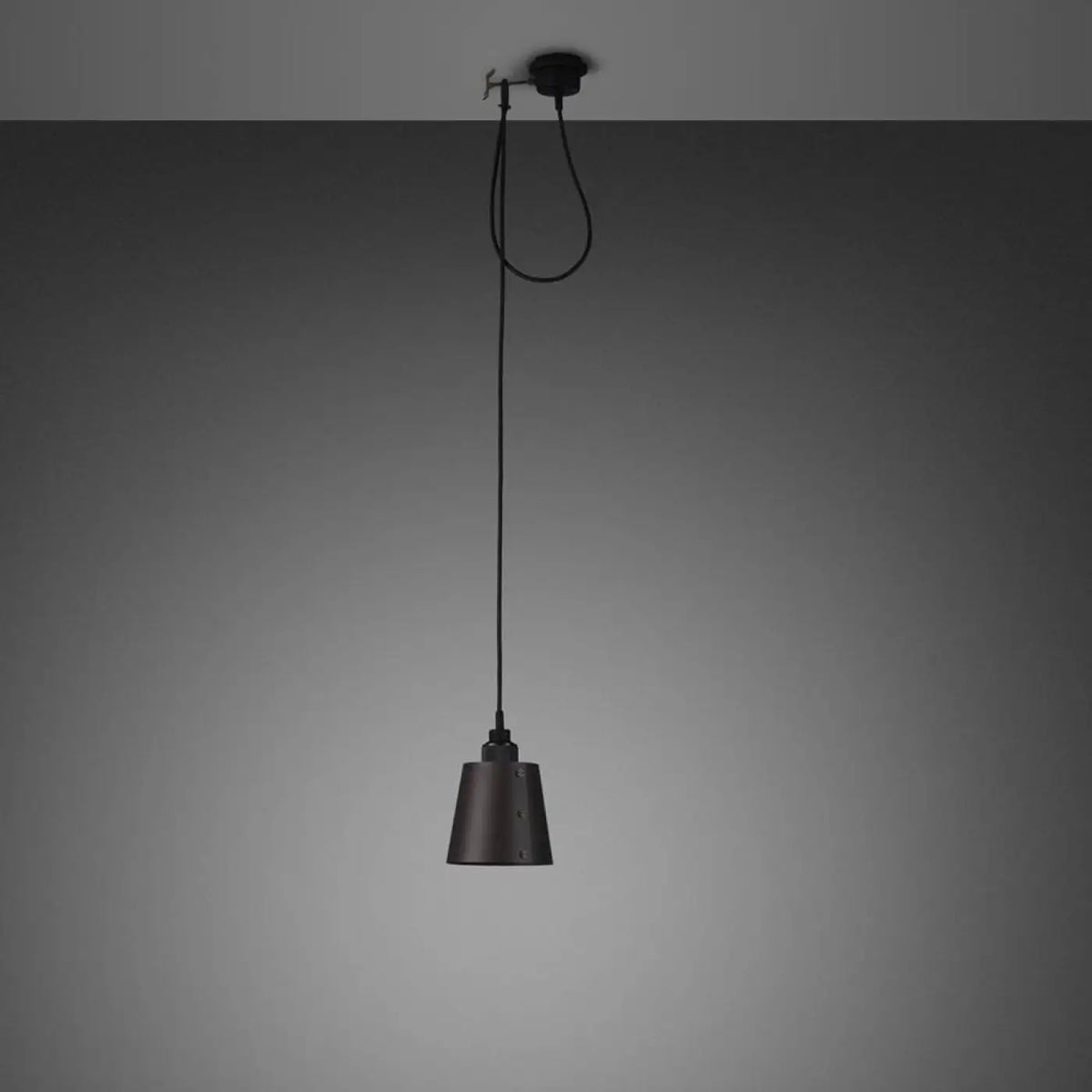 Suspension à crochet en métal massif, abat-jour conique, câble 2 m, gris