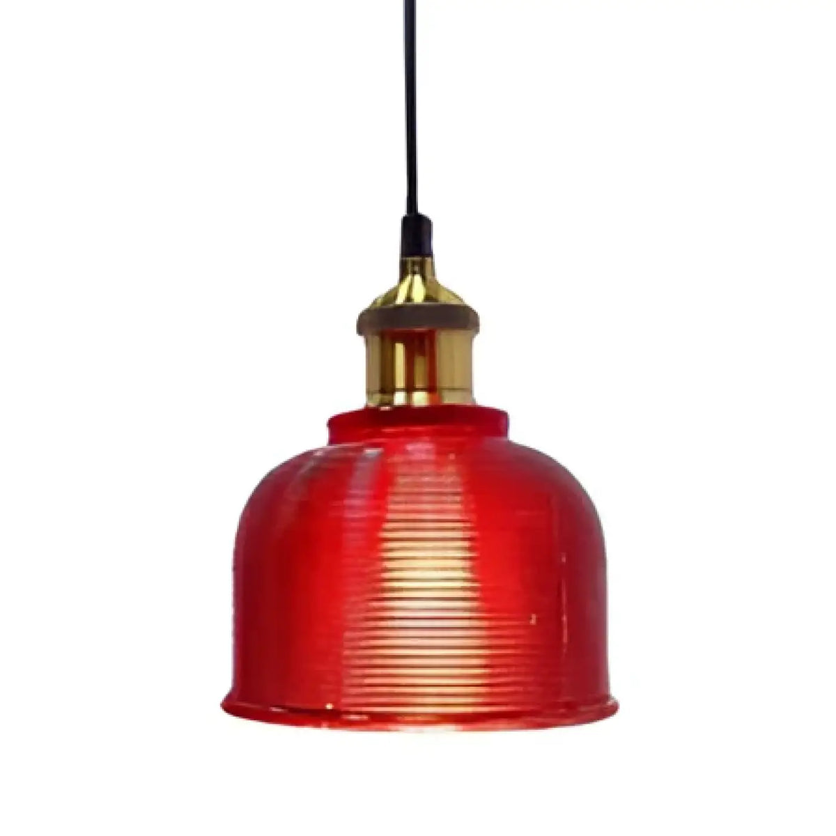Suspension industrielle en verre strié, quatre teintes, rouge