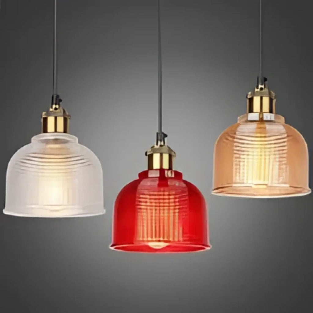 Suspension industrielle en verre strié, quatre teintes