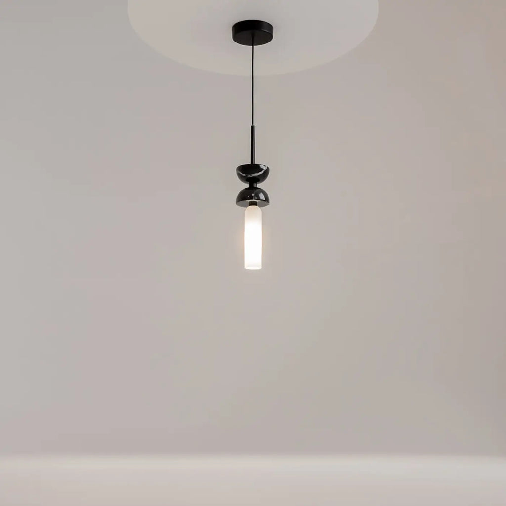 Suspension cylindre en verre esprit lanterne, culot G9, noir