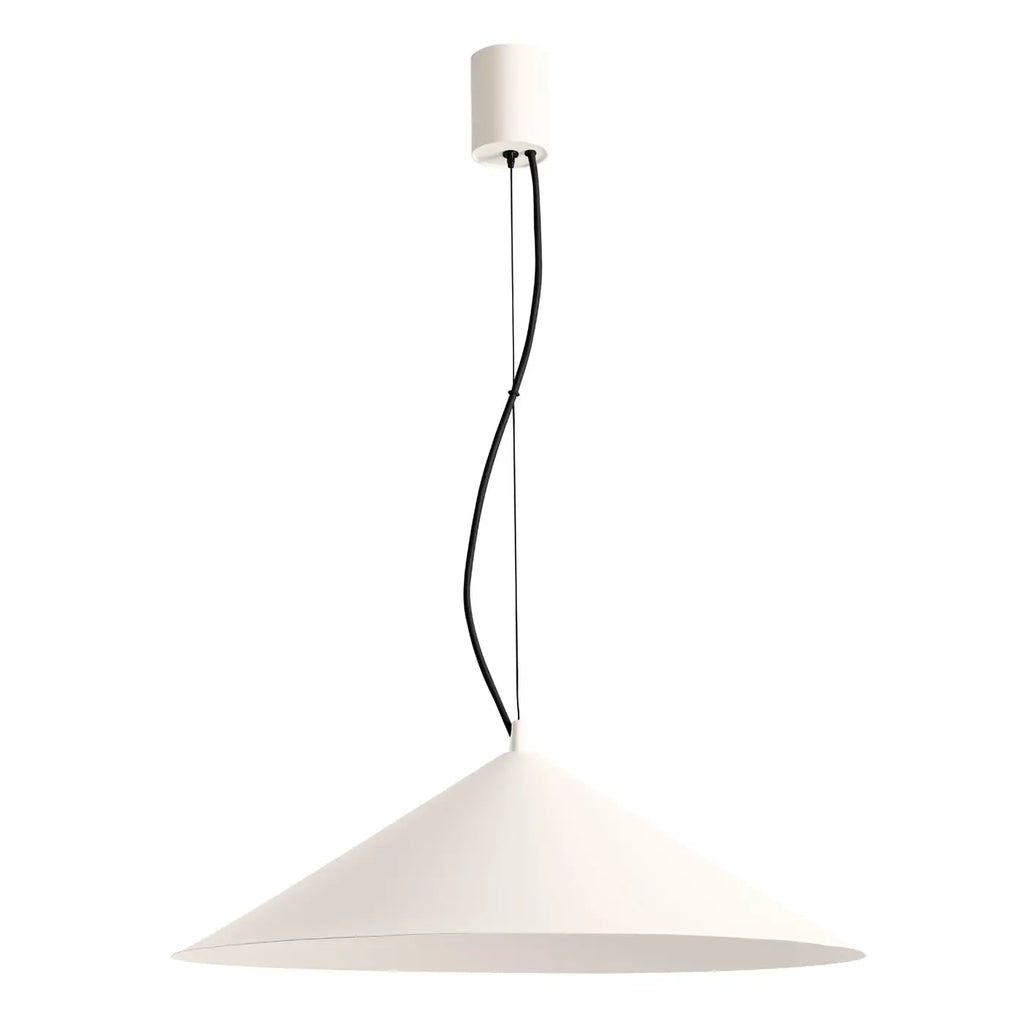 Suspension conique en acier de 50 cm, LED et grille anti-éblouissement, beige