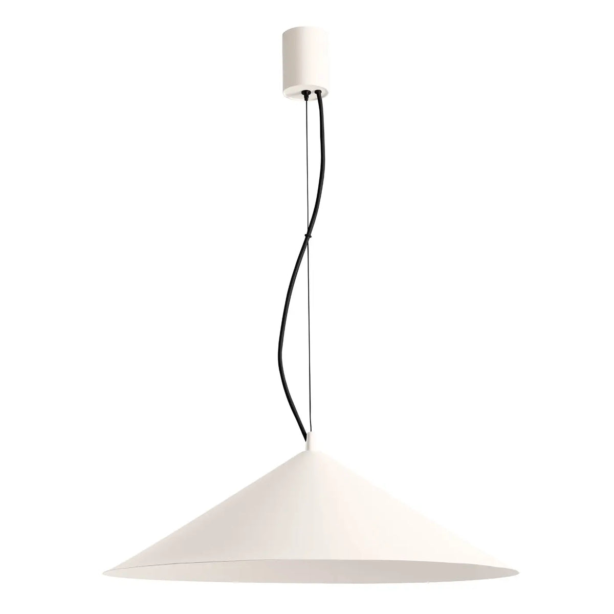 Suspension conique en acier de 50 cm, LED et grille anti-éblouissement, beige
