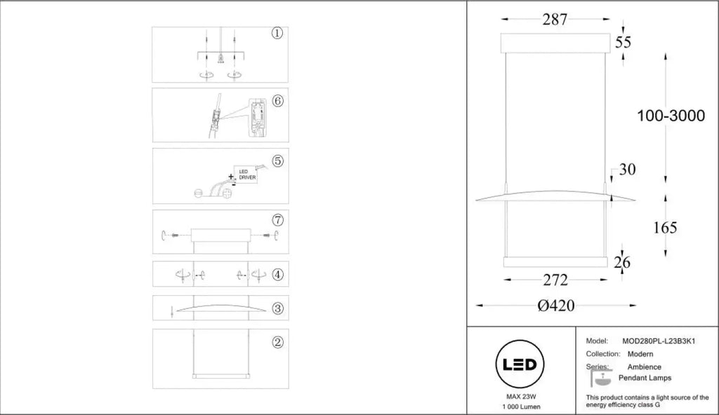 Suspension LED à lumière réfléchie, noir et blanc, 42 ou 60 cm