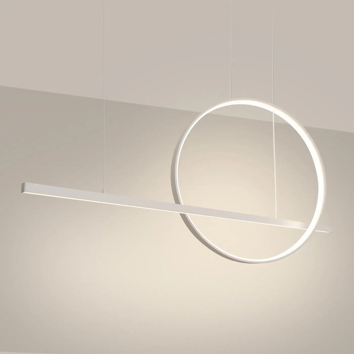 Suspension LED anneau et barre en aluminium, 46 W, noir ou blanc