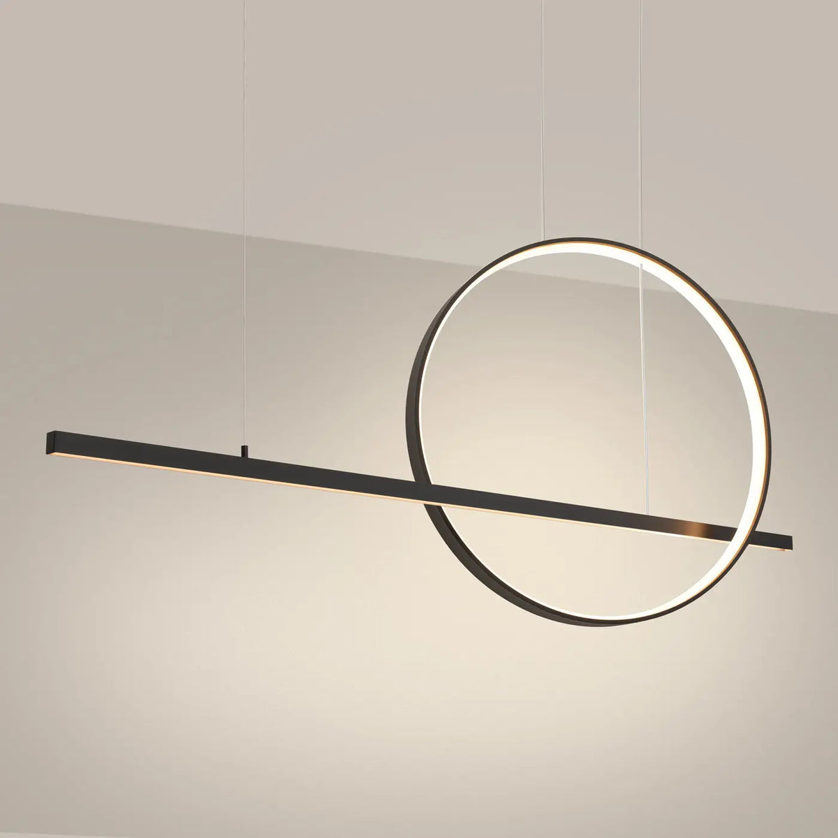 Suspension LED anneau et barre en aluminium, 46 W, noir ou blanc
