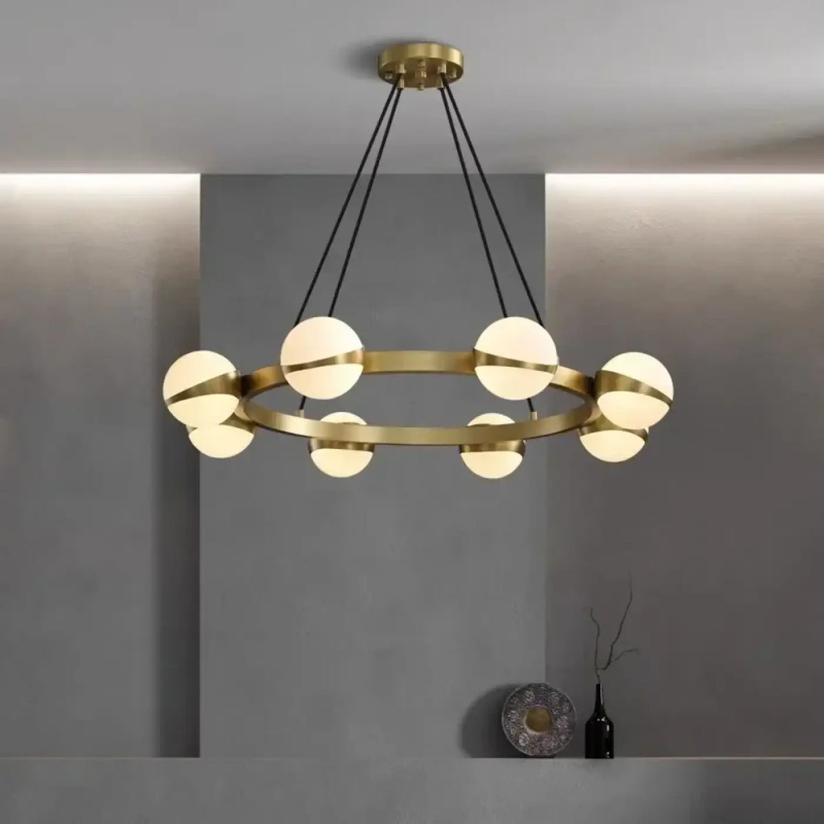 Suspension LED en anneau de laiton, trois tailles