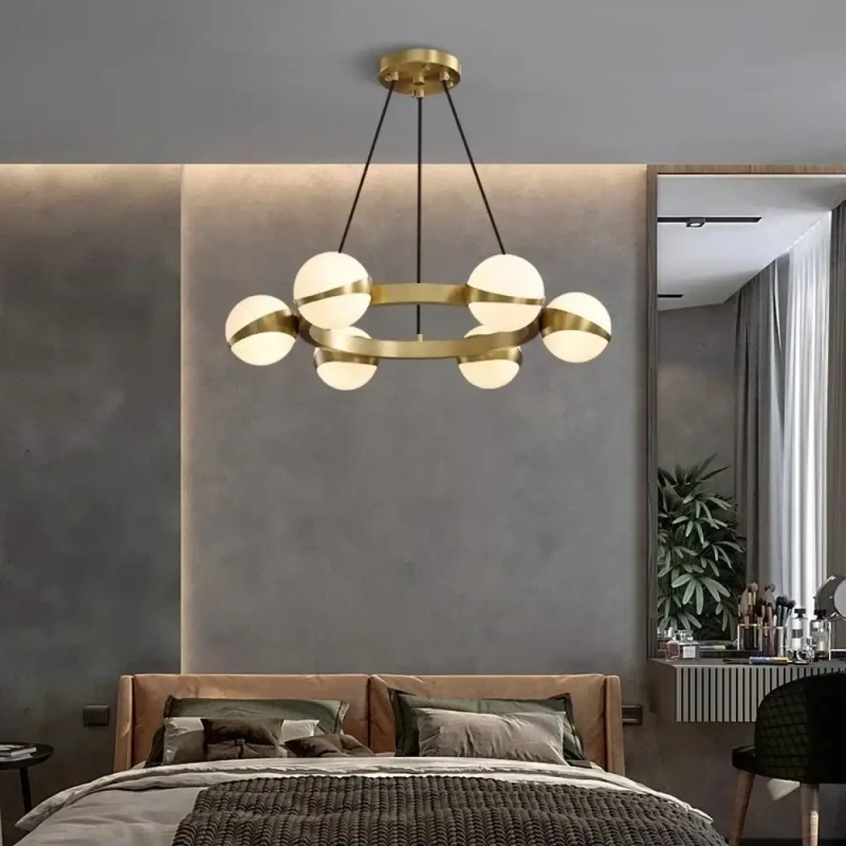 Suspension LED en anneau de laiton, trois tailles