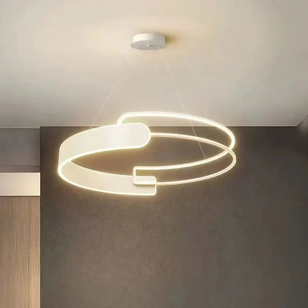 Suspension LED à anneaux entrelacés, noir ou blanc, tailles S et M, blanc
