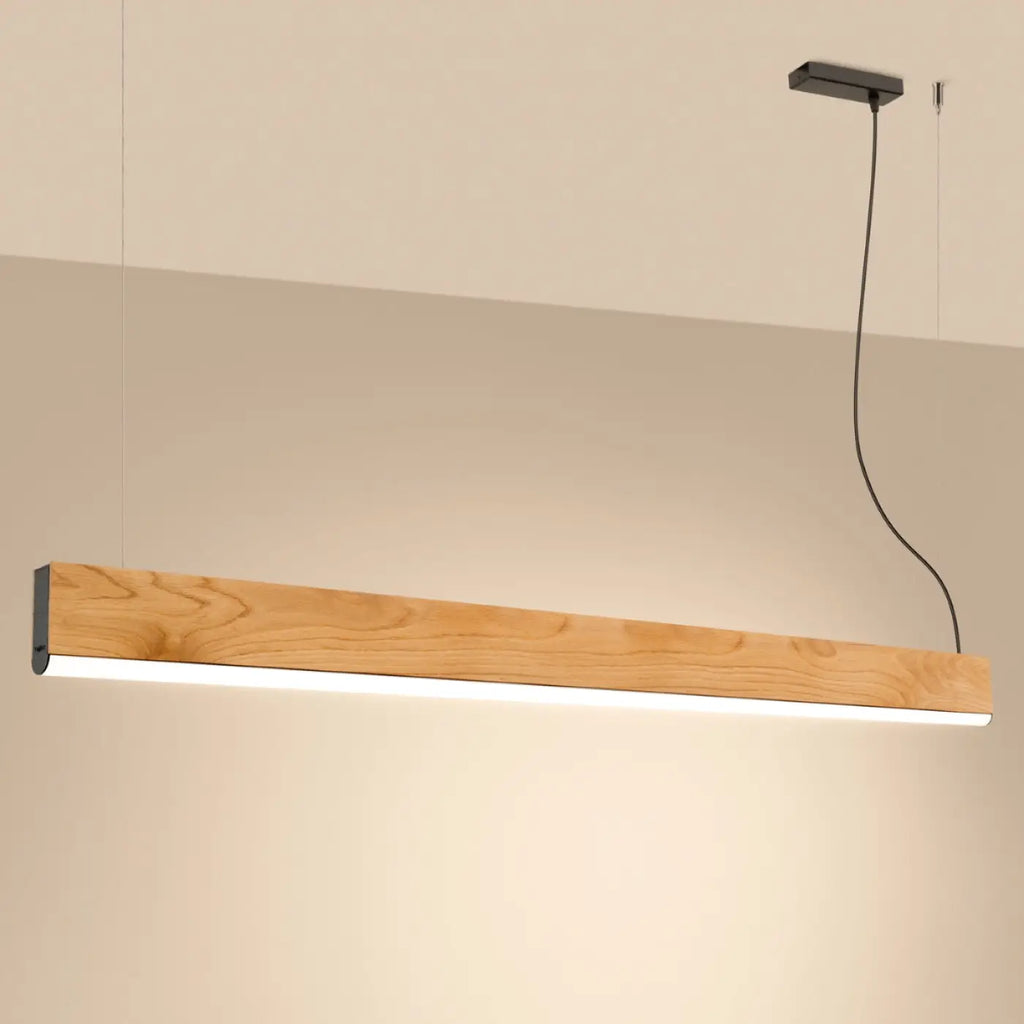 Suspension LED linéaire en boîtier de chêne, 3,5 cm de large