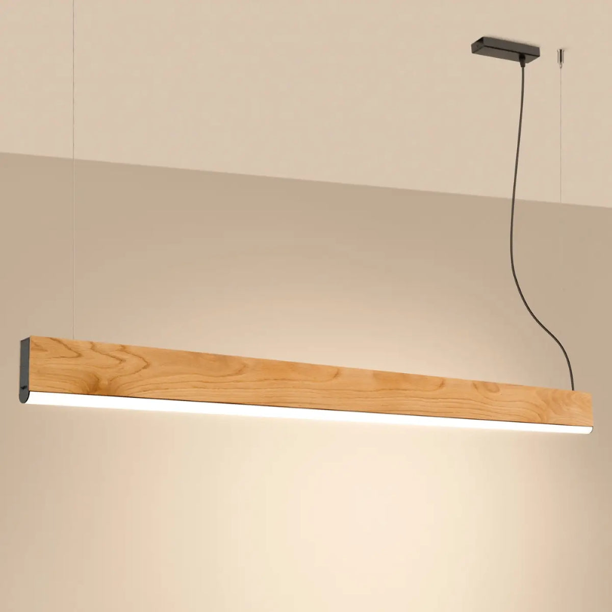 Suspension LED linéaire en boîtier de chêne, 3,5 cm de large