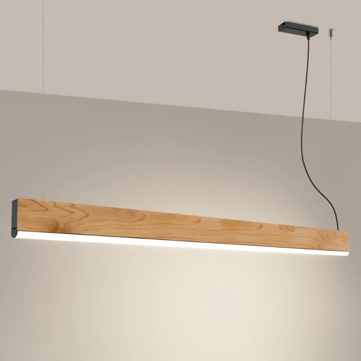 Suspension LED linéaire en boîtier de chêne, 3,5 cm de large